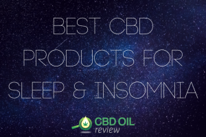 Vector graphic poster written with "Best CBD Products For Sleep & Insomnia" with CBD OIL Review logo below