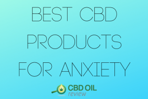Vector graphic poster written with "Best CBD Products For Anxiety" with CBD OIL Review logo below